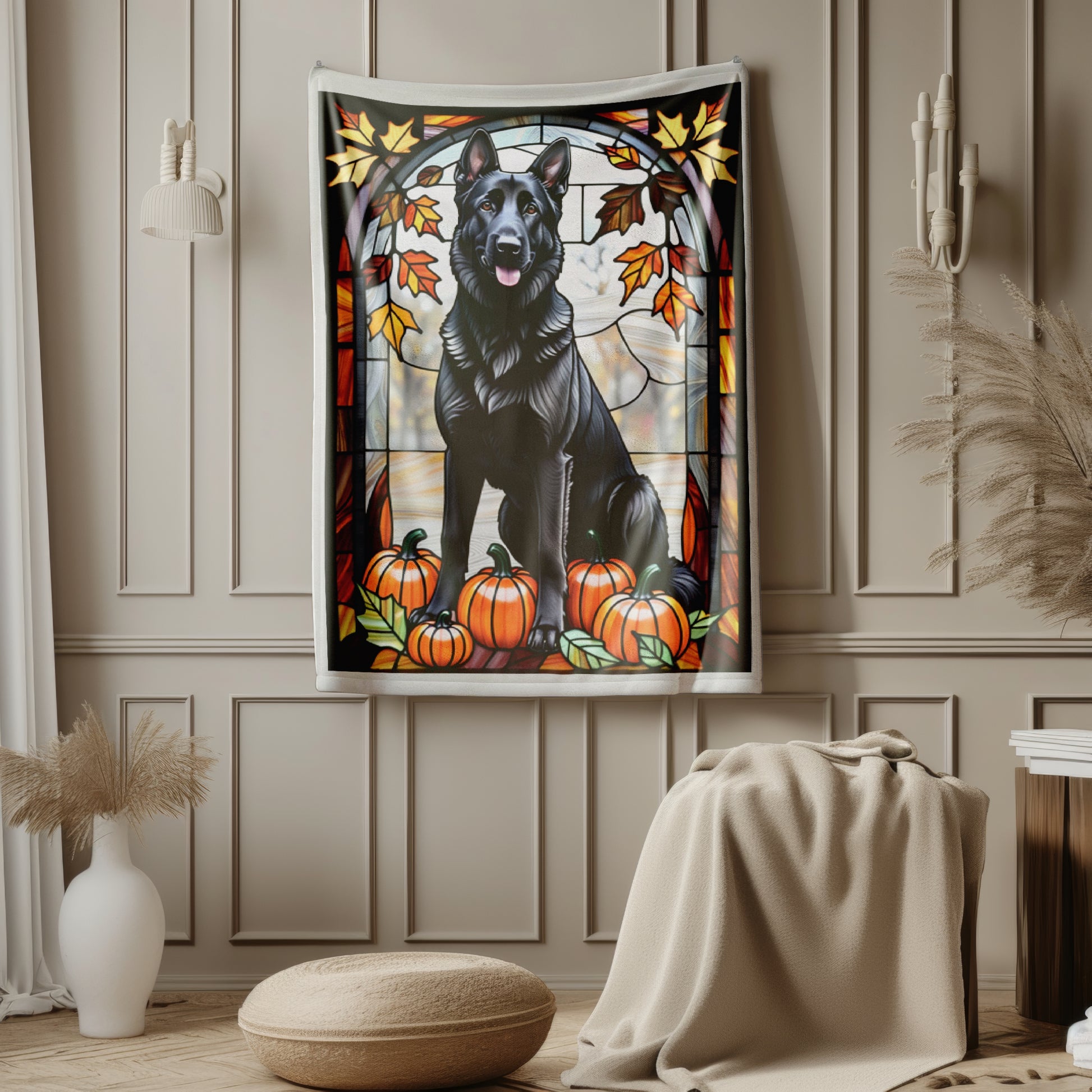 Black German Shepherd Dog Velveteen Plush Blanket - Pet Lover Gift, Black German Shepherd Pet Blanket, Dog Lover Gift