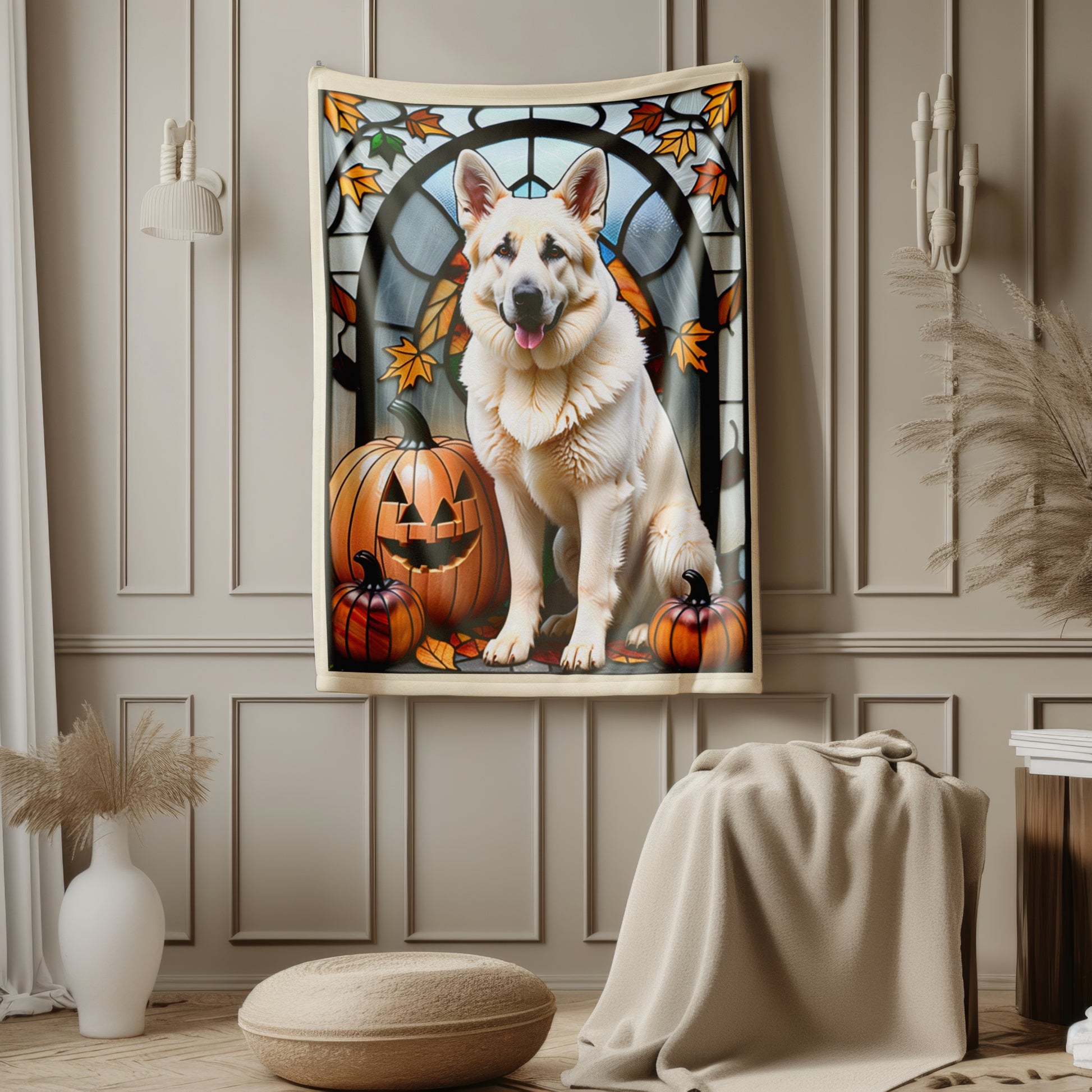 White German Shepherd Dog Velveteen Plush Blanket - Pet Lover Gift, White German Shepherd Pet Blanket, Dog Lover Gift