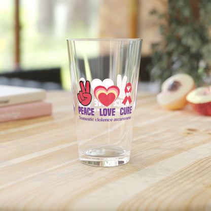 Peace Love Cure Domestic Violence Awareness 16oz Pint Glass - Stop Abuse, Support Survivors, Break the Silence