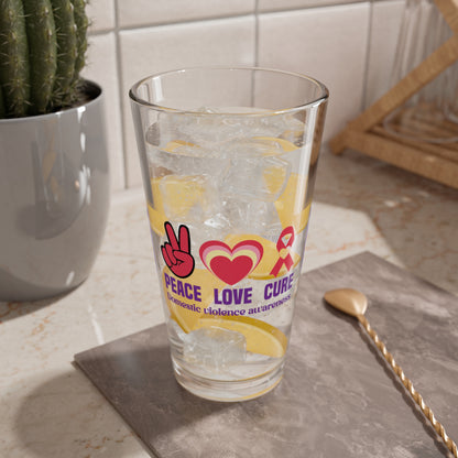 Peace Love Cure Domestic Violence Awareness 16oz Pint Glass - Stop Abuse, Support Survivors, Break the Silence