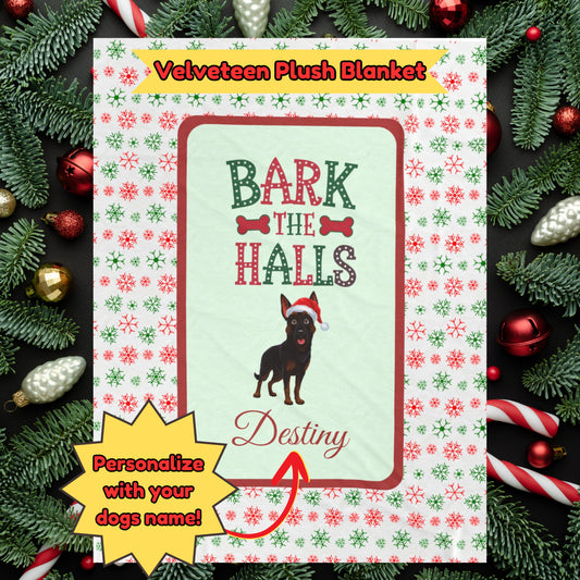 German Shepherd (Bi-Color) Personalized Velveteen Plush Blanket - "Bark The Halls" | Cozy Holiday Gift for Dog Lovers