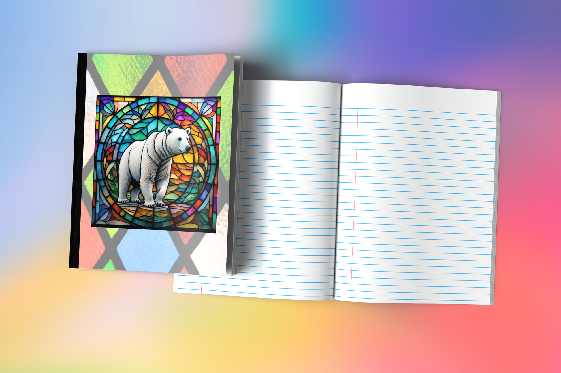 Polar Bear - Stained Glass Zoo Animals Composition Notebook