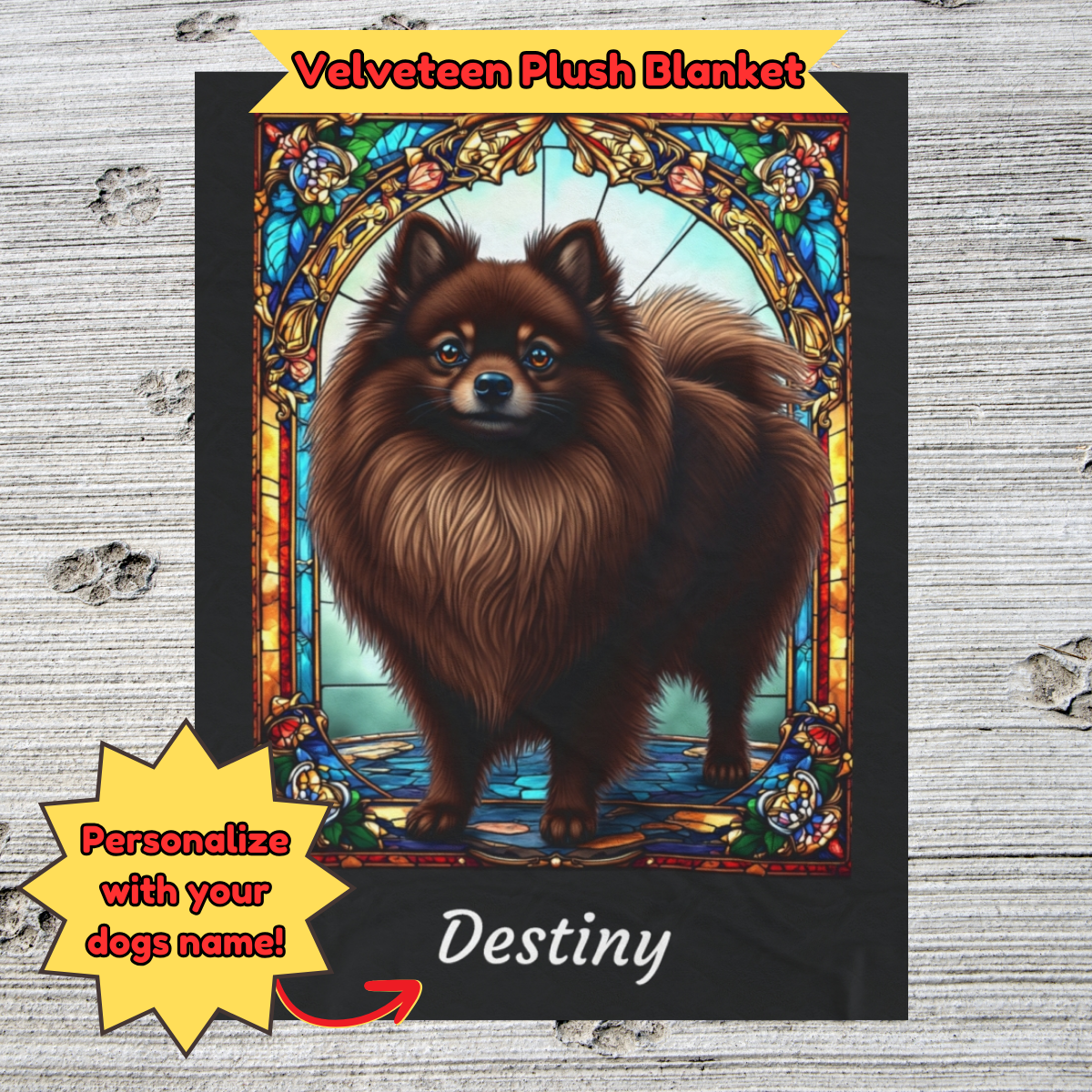 Pomeranian (Chocolate) Personalized Velveteen Plush Blanket, Pet Lover Gift, Pomeranian Pet Blanket, Dog Lover Gift, Custom Pomeranian Throw