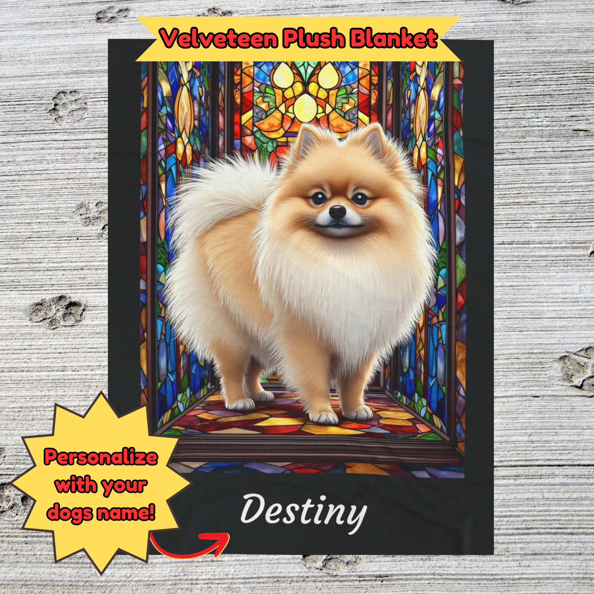 Pomeranian (Cream Sable) Personalized Velveteen Plush Blanket, Pet Lover Gift, Pomeranian Pet Blanket, Dog Lover Gift, Custom Pomeranian