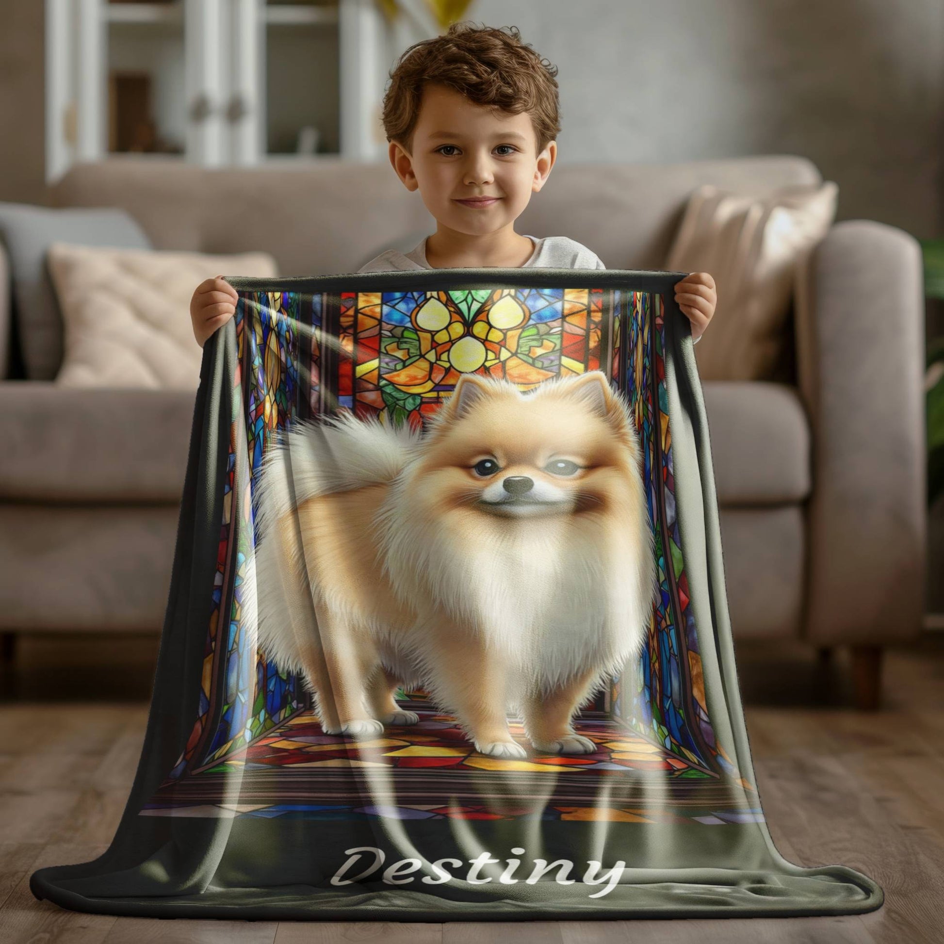 Pomeranian (Cream Sable) Personalized Velveteen Plush Blanket, Pet Lover Gift, Pomeranian Pet Blanket, Dog Lover Gift, Custom Pomeranian