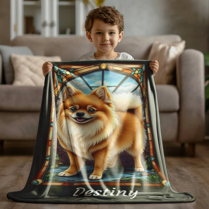 Pomeranian (Orange Sable) Personalized Velveteen Plush Blanket, Pet Lover Gift, Pomeranian Pet Blanket, Dog Lover Gift, Custom Pomeranian