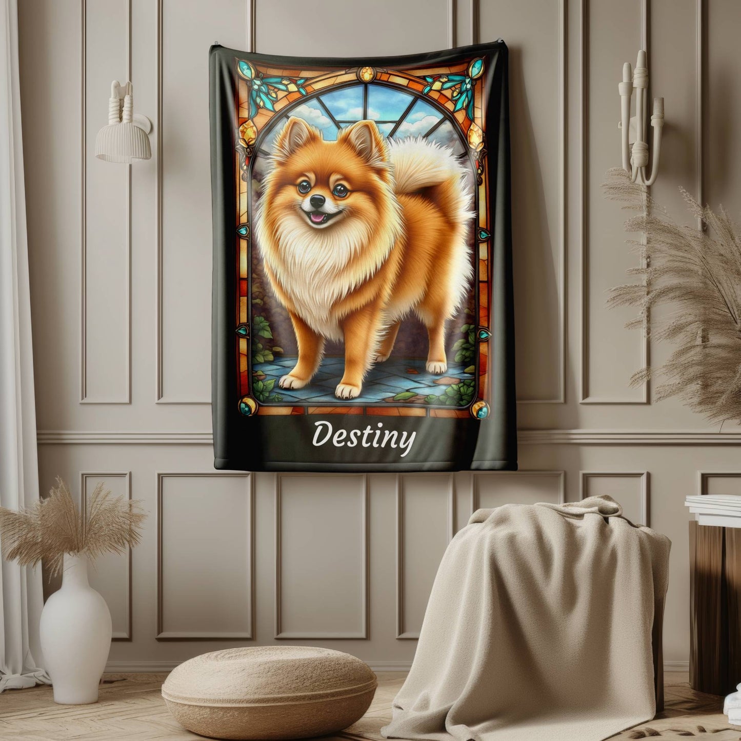 Pomeranian (Orange Sable) Personalized Velveteen Plush Blanket, Pet Lover Gift, Pomeranian Pet Blanket, Dog Lover Gift, Custom Pomeranian