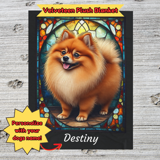 Pomeranian (Red Sable) Personalized Velveteen Plush Blanket, Pet Lover Gift, Pomeranian Pet Blanket, Dog Lover Gift, Custom Pomeranian Throw