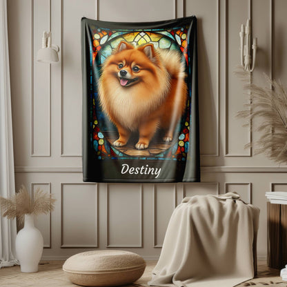 Pomeranian (Red Sable) Personalized Velveteen Plush Blanket, Pet Lover Gift, Pomeranian Pet Blanket, Dog Lover Gift, Custom Pomeranian Throw