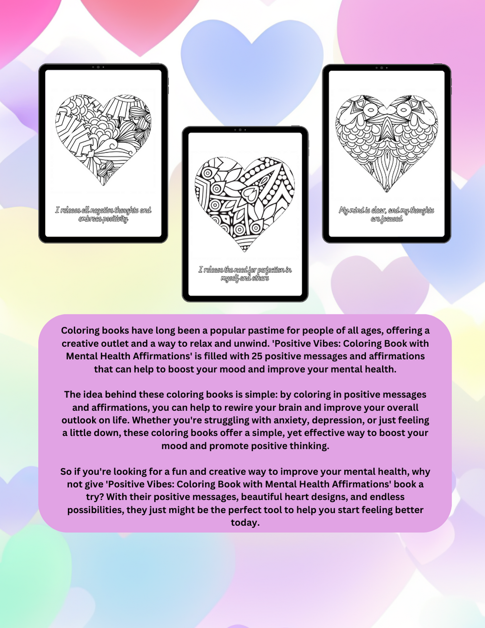 Positive Vibes: Mental Health Affirmations Coloring Book for Stress Relief, Emotional Wellness & Positive Thinking with Uplifting Messages