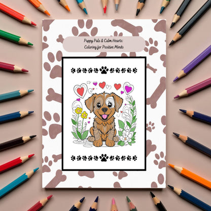 Puppy Pals & Calm Hearts: A Therapeutic Coloring Book for Stress Relief, Emotional Wellness, and Positive Mindset with Cute Puppies & Hearts