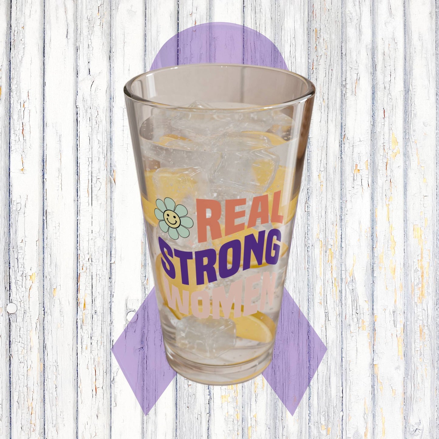 Real Strong Women 16oz Pint Glass - Stop Abuse, Support Survivors, Break the Silence