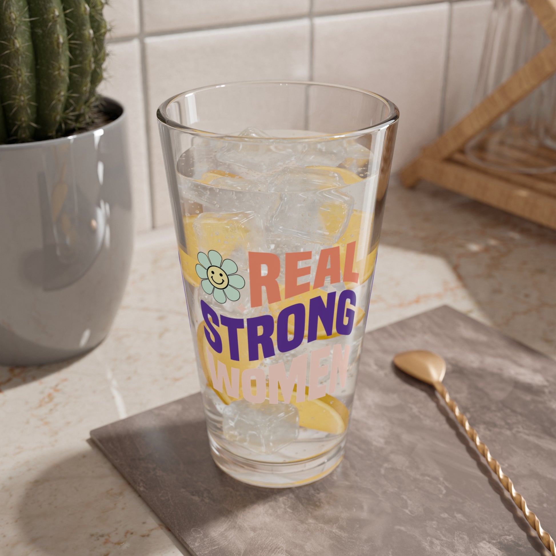 Real Strong Women 16oz Pint Glass - Stop Abuse, Support Survivors, Break the Silence