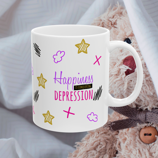 Happiness Is Conquering Depression - Ceramic Mug (11oz, 15oz)