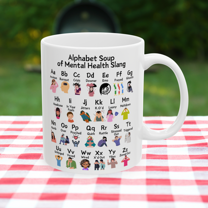 Alphabet Soup of Mental Health Slang Ceramic Mug, (11oz, 15oz)