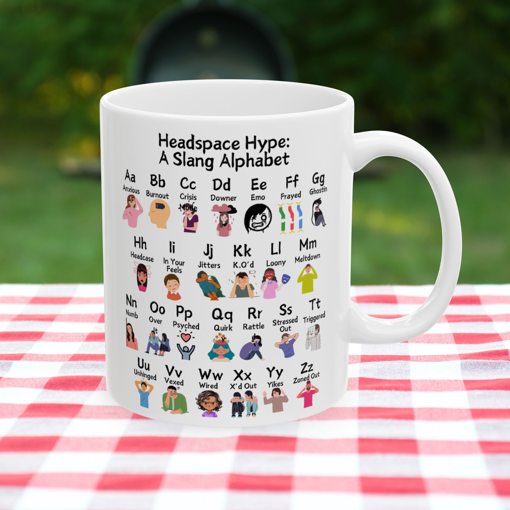 Headspace Hype: A Slang Alphabet Ceramic Mug, (11oz, 15oz)