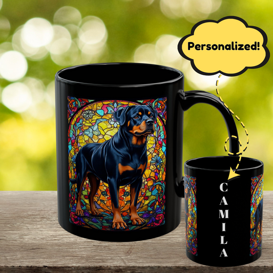 Rottweiler (Black & Rust) Personalized Mug, Pet Lover Mug, Dog Coffee Mug, Custom Name Mug, Dog Lover Gift, Dog-Themed Mug, Rottie Mug