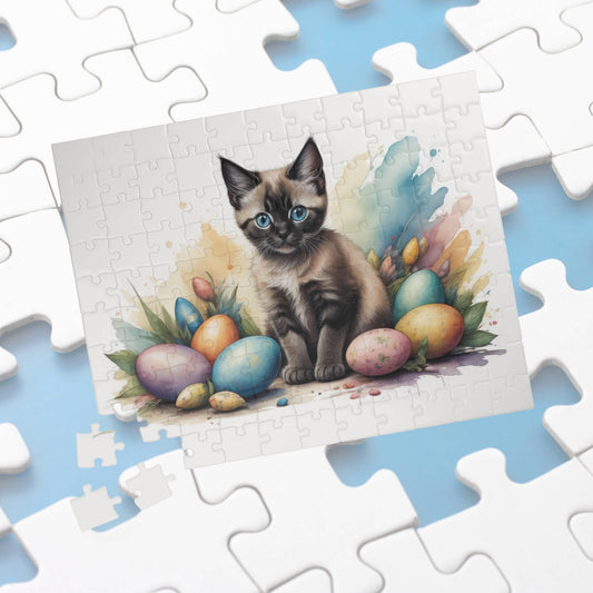 Siamese Easter Kitten Puzzle - Cat Lovers, Mental Health Benefits, Holiday Fun, Mindfulness, Stress Relief, Festive Gift