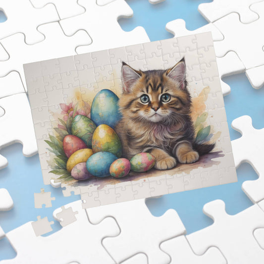 Siberian Easter Kitten Puzzle - Cat Lovers, Mental Health Benefits, Holiday Fun, Mindfulness, Stress Relief, Festive Gift