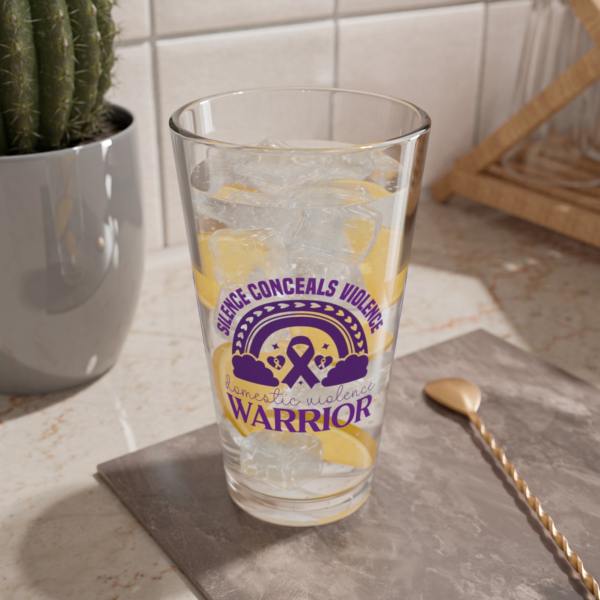 Silence Conceals Violence Domestic Violence Warrior 16oz Pint Glass - Stop Abuse, Support Survivors, Break the Silence