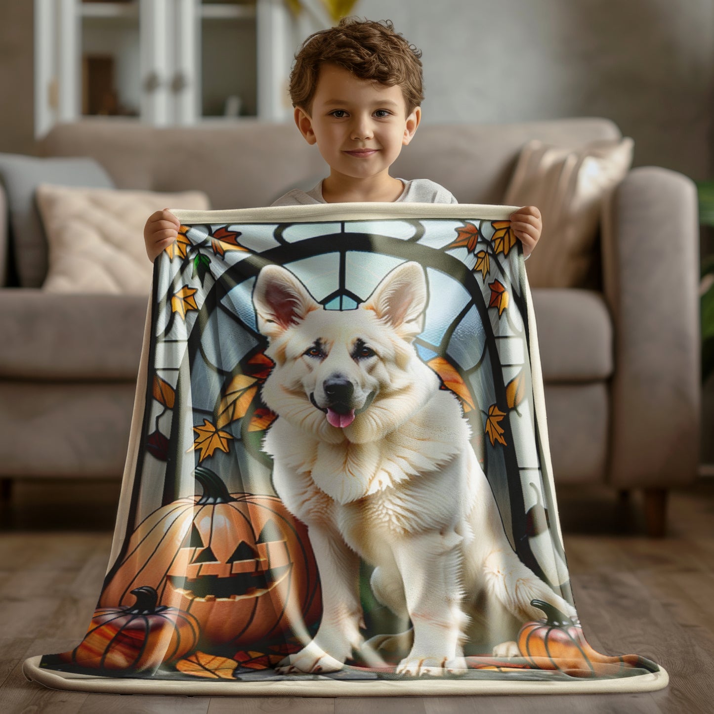 White German Shepherd Dog Velveteen Plush Blanket - Pet Lover Gift, White German Shepherd Pet Blanket, Dog Lover Gift