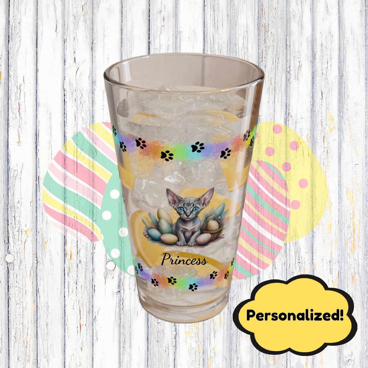 Sphynx Easter Kitten 16oz Pint Glass - Personalized Cat-Themed Gift, Mental Health Drinkware, Holiday Décor & Easter Celebration