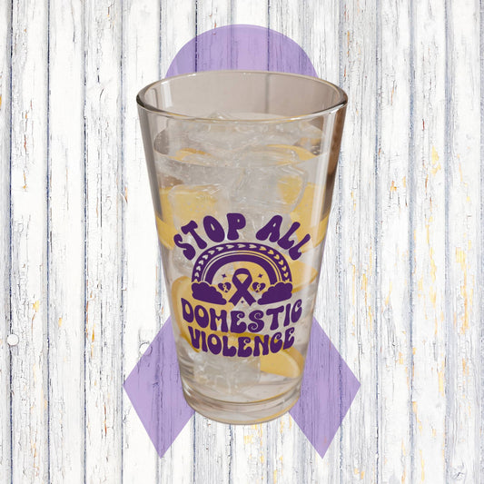 Stop All Domestic Violence 16oz Pint Glass - Stop Abuse, Support Survivors, Break the Silence