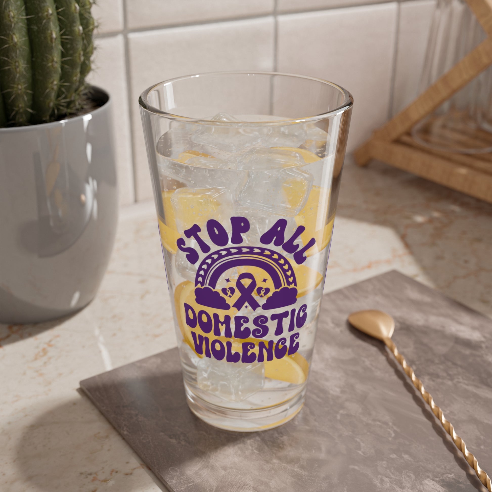 Stop All Domestic Violence 16oz Pint Glass - Stop Abuse, Support Survivors, Break the Silence