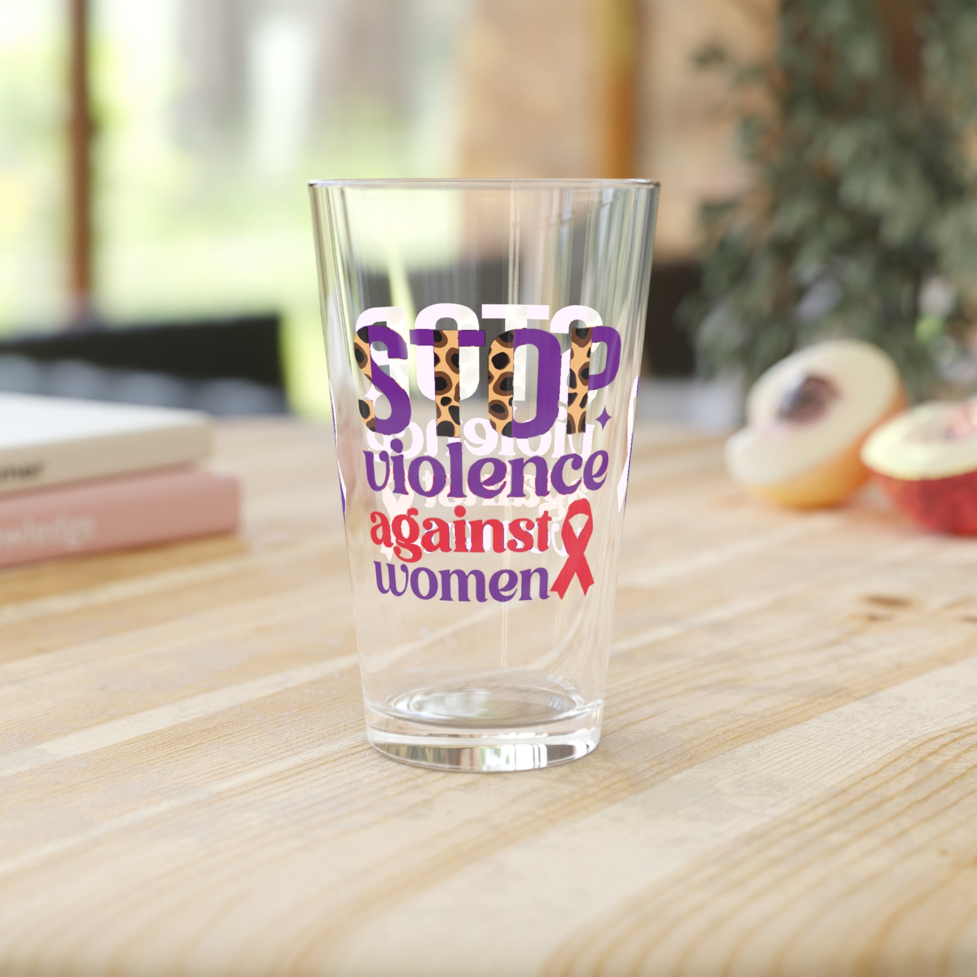 Stop Violence Against Women 16oz Pint Glass - Stop Abuse, Support Survivors, Break the Silence