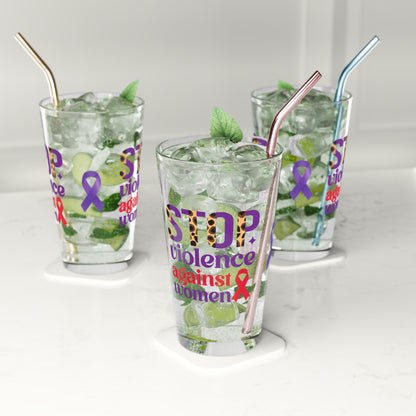 Stop Violence Against Women 16oz Pint Glass - Stop Abuse, Support Survivors, Break the Silence