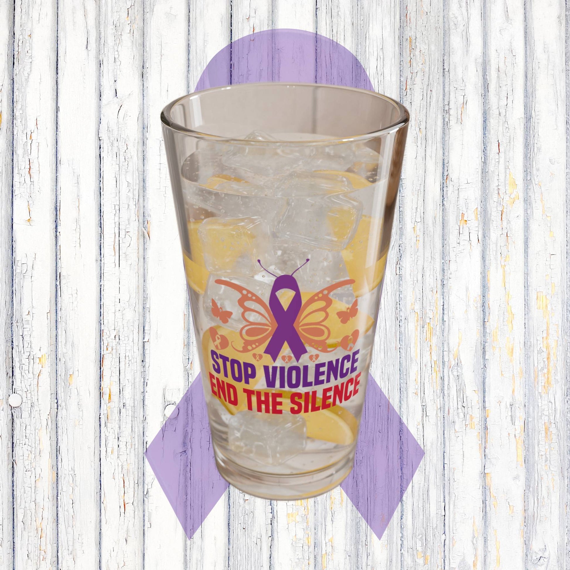 Stop Violence End The Silence 16oz Pint Glass - Stop Abuse, Support Survivors, Break the Silence