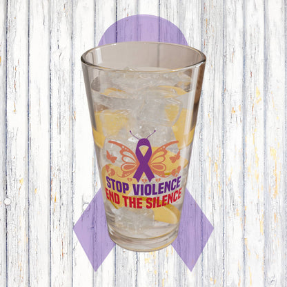 Stop Violence End The Silence 16oz Pint Glass - Stop Abuse, Support Survivors, Break the Silence