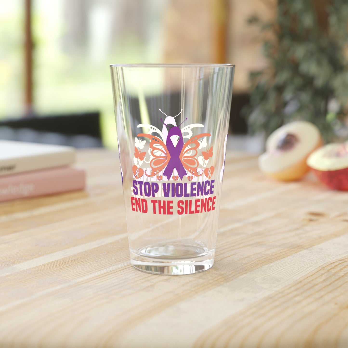 Stop Violence End The Silence 16oz Pint Glass - Stop Abuse, Support Survivors, Break the Silence