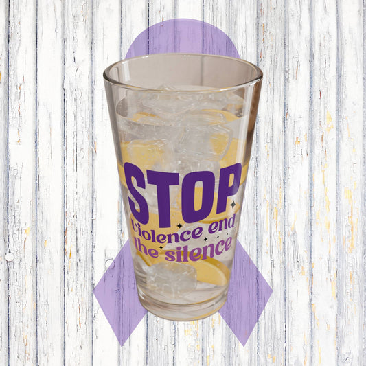 Stop Violence End The Silence 16oz Pint Glass - Stop Abuse, Support Survivors, Break the Silence