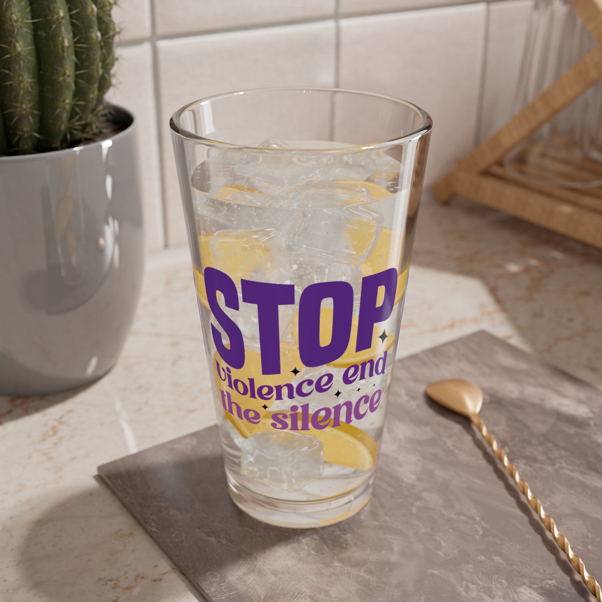 Stop Violence End The Silence 16oz Pint Glass - Stop Abuse, Support Survivors, Break the Silence