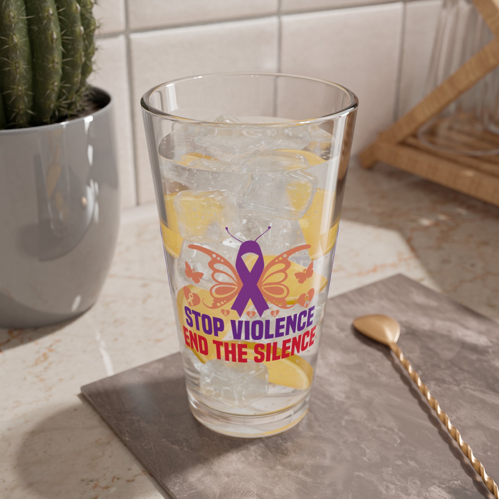 Stop Violence End The Silence 16oz Pint Glass - Stop Abuse, Support Survivors, Break the Silence