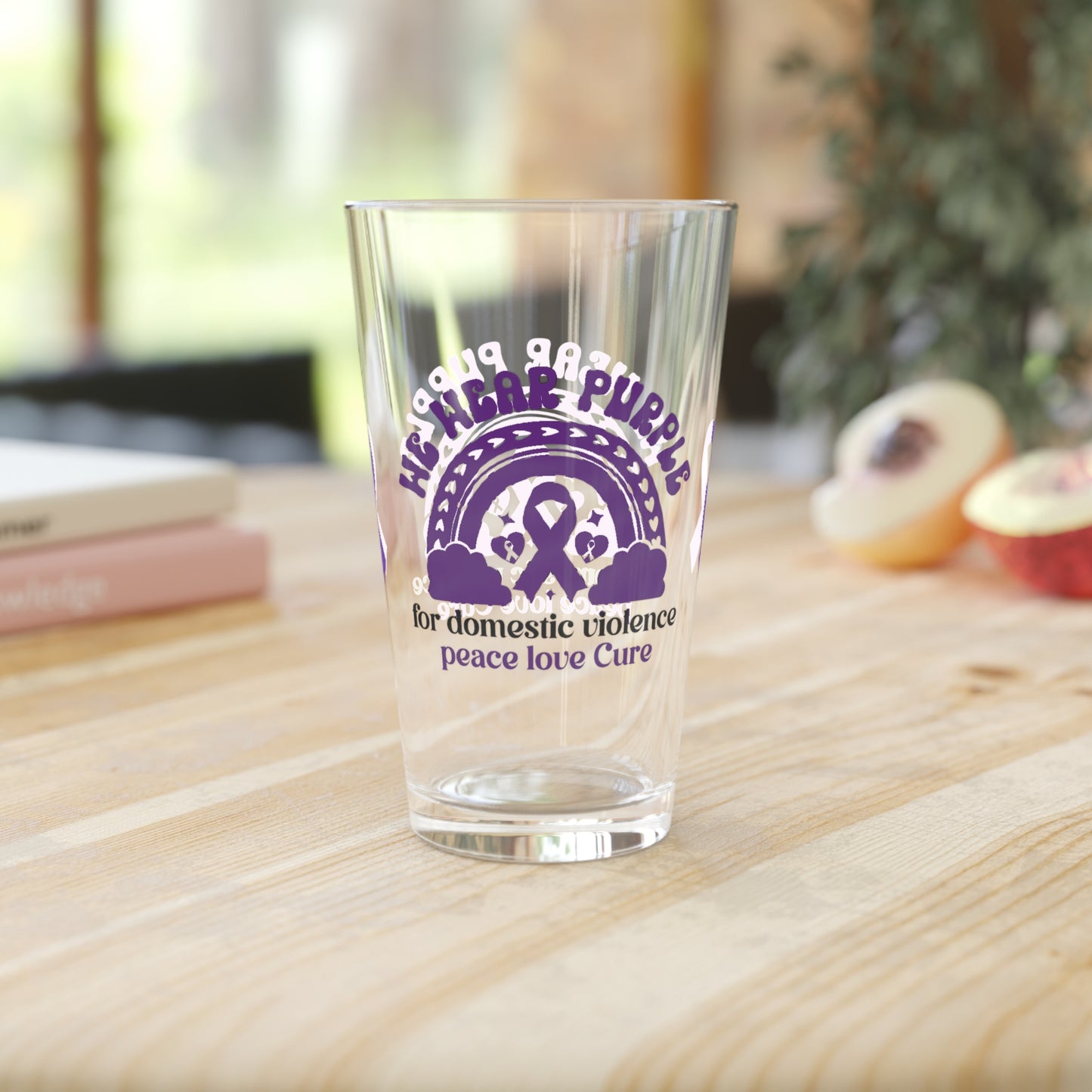 We Wear Purple for Domestic Violence 16oz Pint Glass - Stop Abuse, Support Survivors, Break the Silence