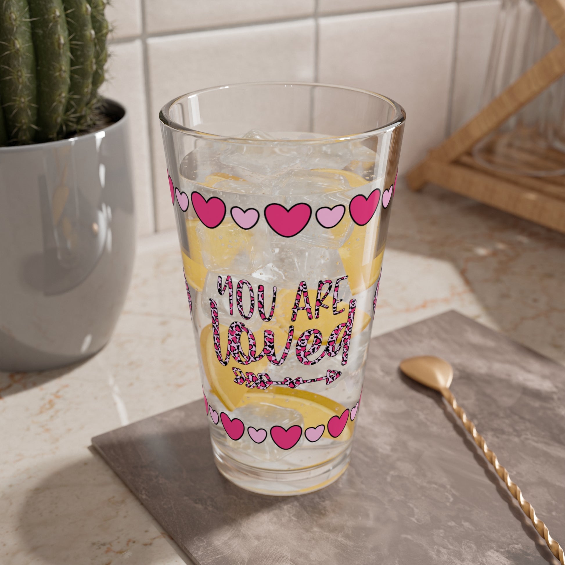 You Are Loved 16oz Pint Glass - Valentine's Day Self-Care Gift, Mindful Positivity Drinkware