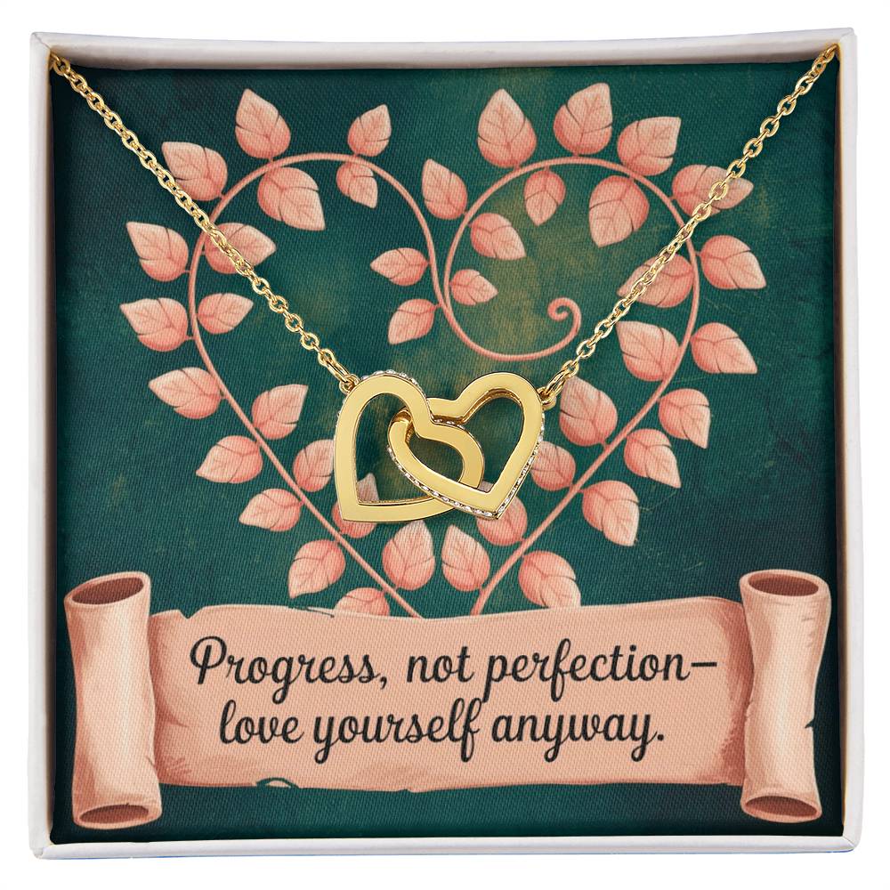 Progress, Not Perfection - Love Yourself Anyway: Interlocking Hearts Necklace - Symbol of Love, Connection, and Self-Care