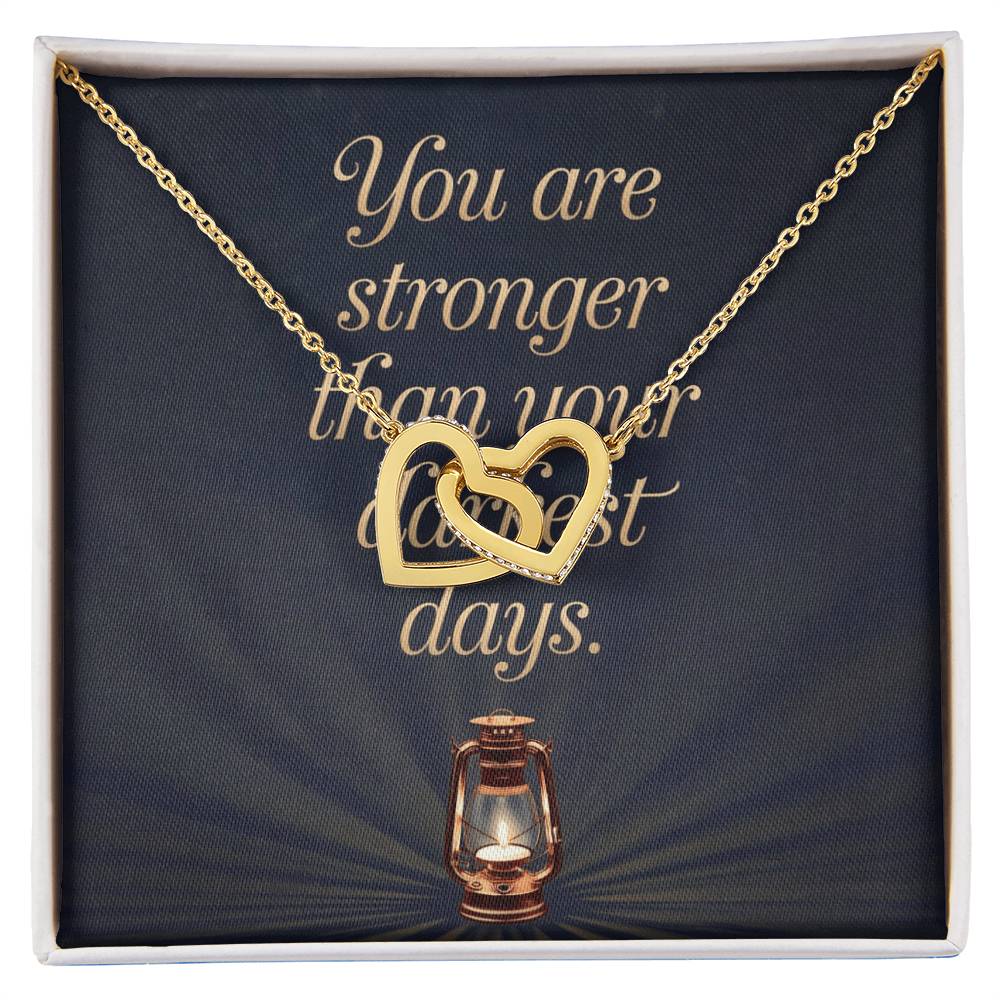 You Are Stronger Than Your Darkest Days: Interlocking Hearts Necklace - Symbol of Love, Connection, and Self-Care