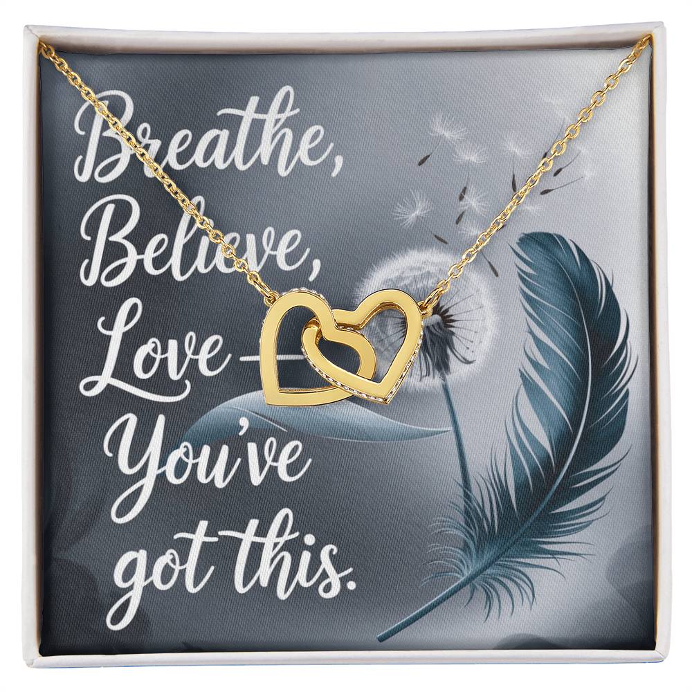 Breathe, Believe, Love - You've Got This: Interlocking Hearts Necklace - Symbol of Love, Connection, and Self-Care