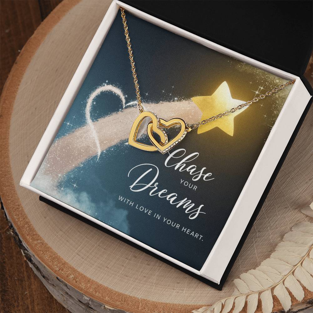 Chase Your Dreams With Love In Your Heart: Interlocking Hearts Necklace - Symbol of Love, Connection, and Self-Care