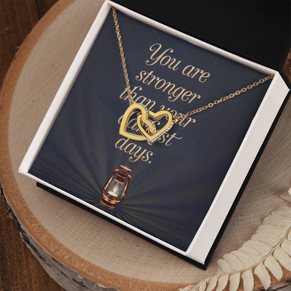 You Are Stronger Than Your Darkest Days: Interlocking Hearts Necklace - Symbol of Love, Connection, and Self-Care