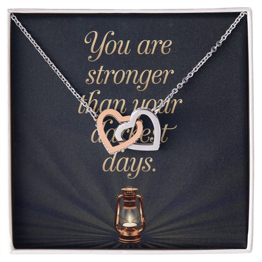 You Are Stronger Than Your Darkest Days: Interlocking Hearts Necklace - Symbol of Love, Connection, and Self-Care