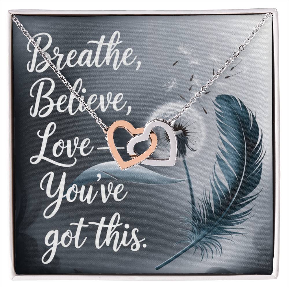 Breathe, Believe, Love - You've Got This: Interlocking Hearts Necklace - Symbol of Love, Connection, and Self-Care