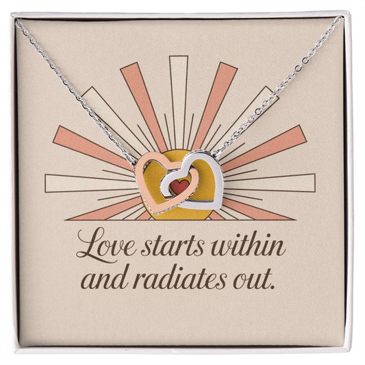 Love Starts Within And Radiates Out: Interlocking Hearts Necklace - Symbol of Love, Connection, and Self-Care