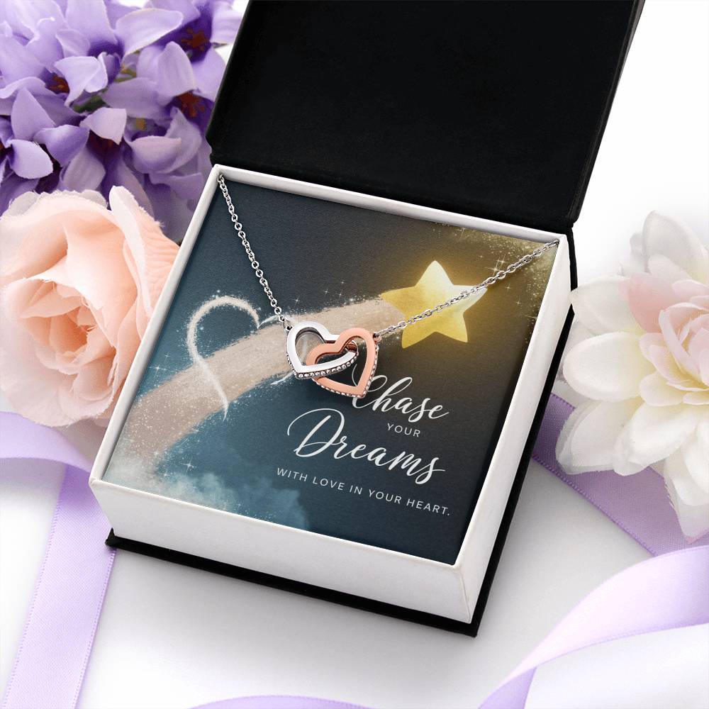 Chase Your Dreams With Love In Your Heart: Interlocking Hearts Necklace - Symbol of Love, Connection, and Self-Care