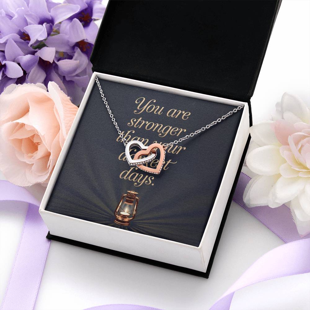 You Are Stronger Than Your Darkest Days: Interlocking Hearts Necklace - Symbol of Love, Connection, and Self-Care