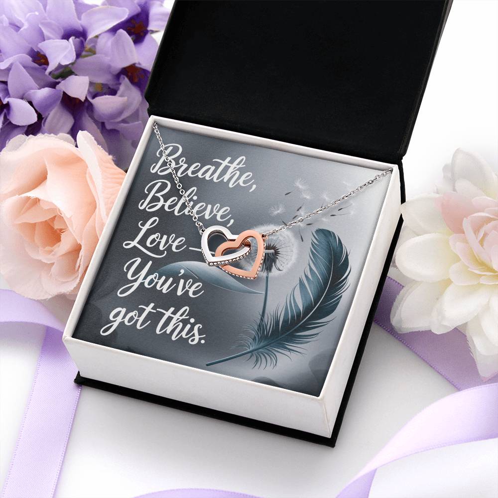 Breathe, Believe, Love - You've Got This: Interlocking Hearts Necklace - Symbol of Love, Connection, and Self-Care