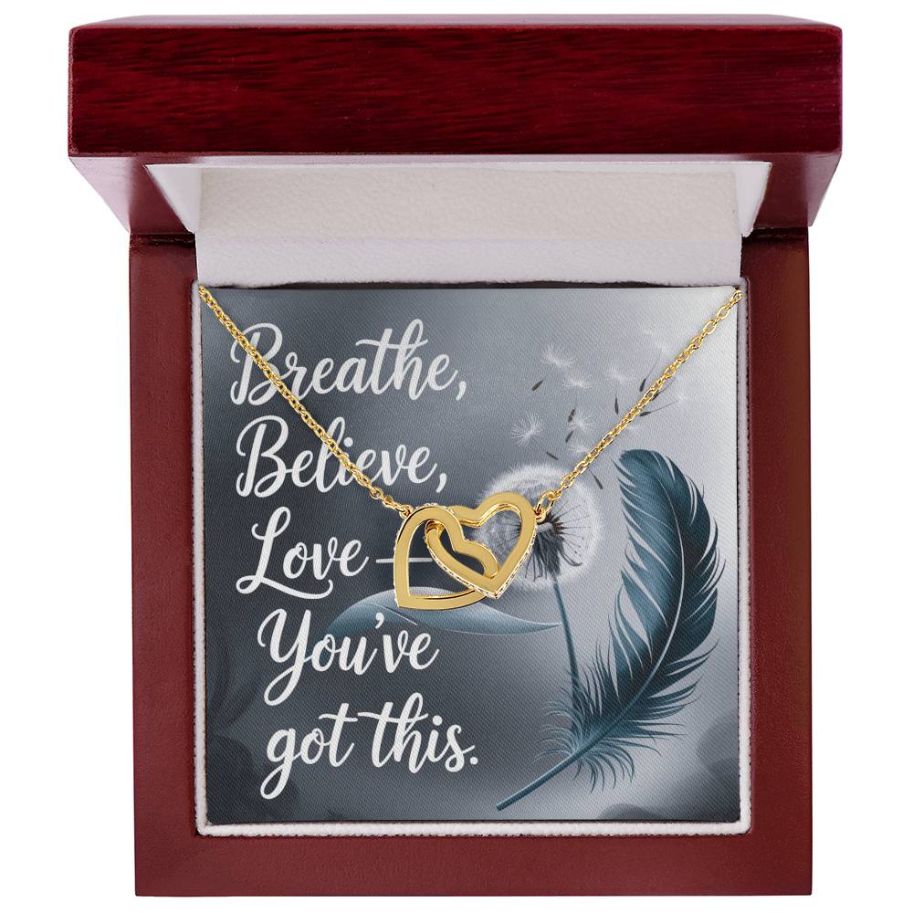 Breathe, Believe, Love - You've Got This: Interlocking Hearts Necklace - Symbol of Love, Connection, and Self-Care